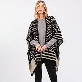 Fuzzy Chevron Pattern Ruana Poncho