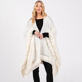 Faux Fur Trim Cape with Closure