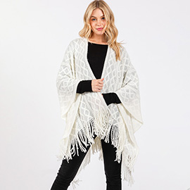 Diamond Pattern Tassel Knit Ruana Poncho