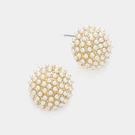 Pearl Paved Round Stud Earrings