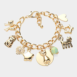 Bow Cat Star Heart Charm Chunky Bracelet