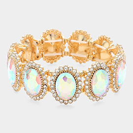 Crystal Rhinestone Oval Stretch Evening Bracelet