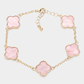 Mother Of Pearl Quatrefoil Bezel Station Bracelet