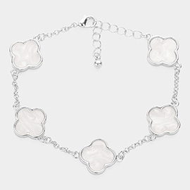 Mother Of Pearl Quatrefoil Bezel Station Bracelet