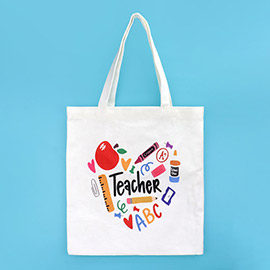 Teacher Message Apple School Supplies Printed Tote Bag