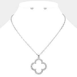 Stone Paved Open Quatrefoil Pendant Necklace