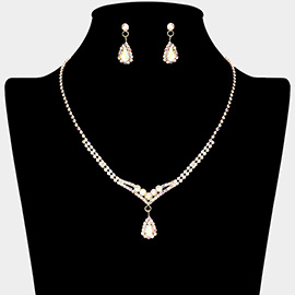 Teardrop Stone Pointed Rhinestone Paved Necklace