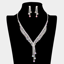 Rhinestone Paved Tassel Pointed V Shaped Necklace