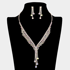 Rhinestone Paved Tassel Pointed V Shaped Necklace