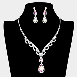 Teardrop Stone Pointed Rhinestone Paved Necklace