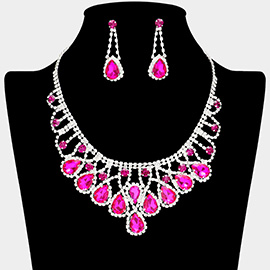 Teardrop Stone Embellished Rhinestone Paved Collar Necklace