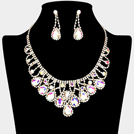 Teardrop Stone Embellished Rhinestone Paved Collar Necklace