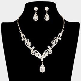 Teardrop Stone Pointed Rhinestone Paved Necklace