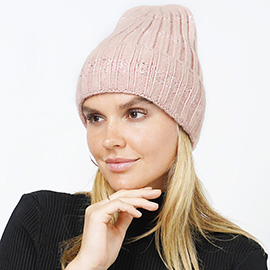 Sequin Stripe Knit Beanie Hat