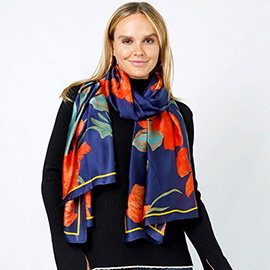 Flower Print Satin Oblong Scarf