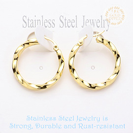 Twisted Stainless Steel Hoop Pin Catch Earrings