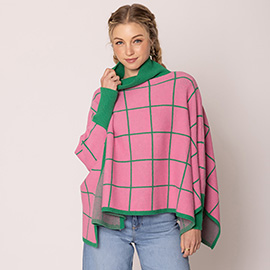 Plaid Knit Poncho