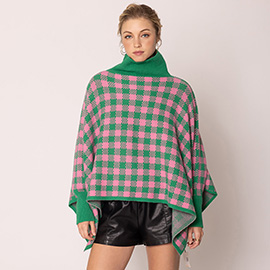 Checkered Knit Poncho