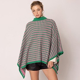 Houndstooth Knit Poncho