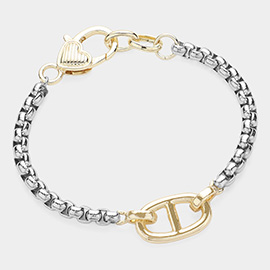 14K Gold Plated Two Tone Metal Mariner Charm Bracelet