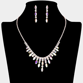 Marquise Stone Cluster Rhinestone Paved Necklace