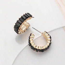 Baguette Stone Cluster Hoop Earrings