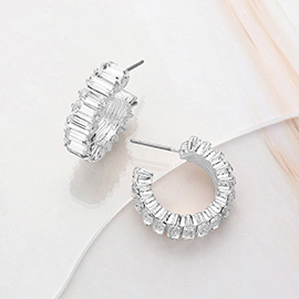 Baguette Stone Cluster Hoop Earrings