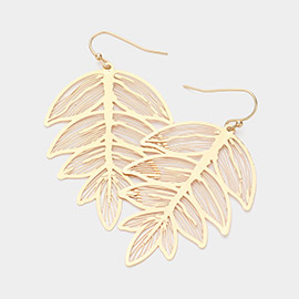 Brass Metal Filigree Leaf Dangle Earrings