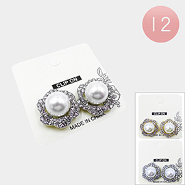 12Pairs - Pearl Pointed Flower Clip On Earrings