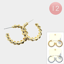 12Pairs - Metal Twisted Hoop Earrings