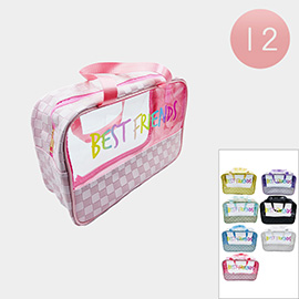 12PCS - BEST FRIENDS Message Printed Checkered Transparent Bags