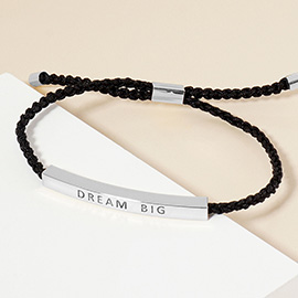 White Gold Dipped DREAM BIG Message Bar Pointed Rope Adjustable Cinch Pull Tie Bracelet