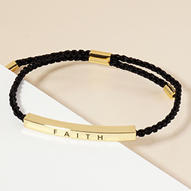 Gold Dipped FAITH Message Bar Pointed Rope Adjustable Cinch Pull Tie Bracelet