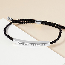 White Gold Dipped FOREVER TOGETHER Message Bar Pointed Rope Adjustable Cinch Pull Tie Bracelet