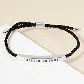 White Gold Dipped FOREVER FRIENDS Message Bar Pointed Rope Adjustable Cinch Pull Tie Bracelet