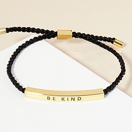 Gold Dipped BE KIND Message Bar Pointed Rope Adjustable Cinch Pull Tie Bracelet