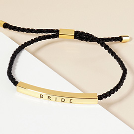 Gold Dipped BRIDE Message Bar Pointed Rope Adjustable Cinch Pull Tie Bracelet