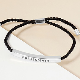 White Gold Dipped BRIDESMAID Message Bar Pointed Rope Adjustable Cinch Pull Tie Bracelet