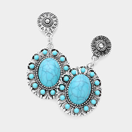 Bohemian Oval Western Turquoise Stone Dangle Earrings