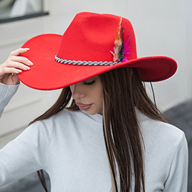 Feather Pointed Rhinestone Paved Twisted Band Accented Fedora Hat