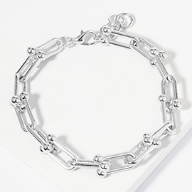 White Gold Dipped Metal Hardware Link Chain Bracelet