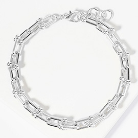 White Gold Dipped Metal Hardware Link Chain Bracelet