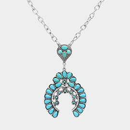 Bohemian Wester Turquoise Stone Embellished Horseshoe Pendant Necklace