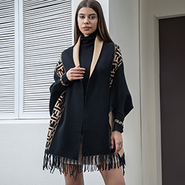 Geometric Pattern Tassel Shawl Poncho