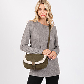 Fleece Trimmed Solid Crossbody Bag