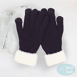 Faux Fur Cuff Smart Touch Knit Gloves