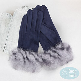 Mixed Color Faux Fur Cuff Smart Touch Gloves