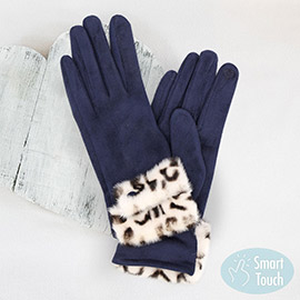 Leopard Faux Fur Cuff Smart Touch Gloves