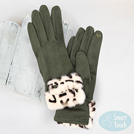 Leopard Faux Fur Cuff Smart Touch Gloves