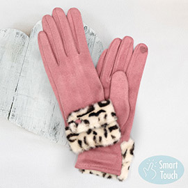 Leopard Faux Fur Cuff Smart Touch Gloves